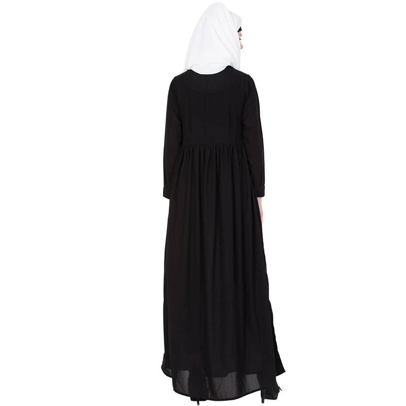 Dubai black stitched islamic women dress pakistan cascading chiffon muslim long sleeve maxi abaya