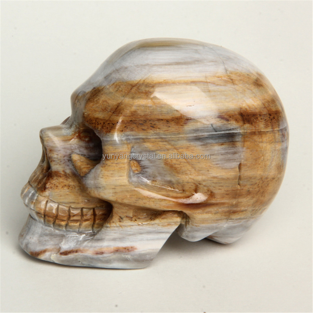 New Arrival crystallized wood skull Figurines Carving quartz Crystal Skull