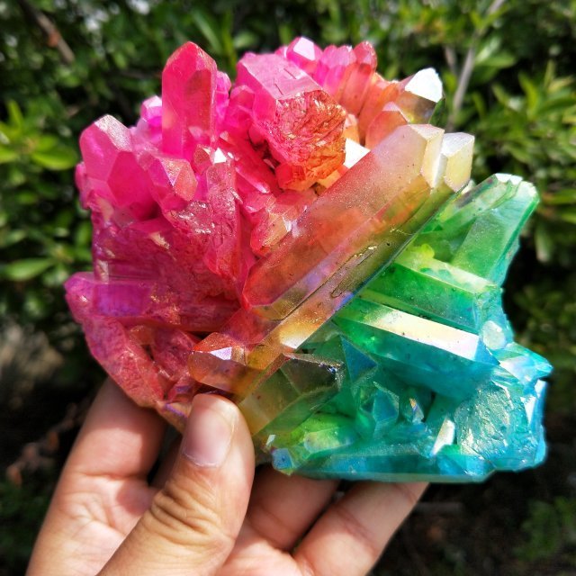 Natural aura quartz crystal cluster, colorful aura quartz