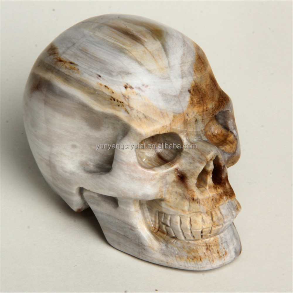 New Arrival crystallized wood skull Figurines Carving quartz Crystal Skull