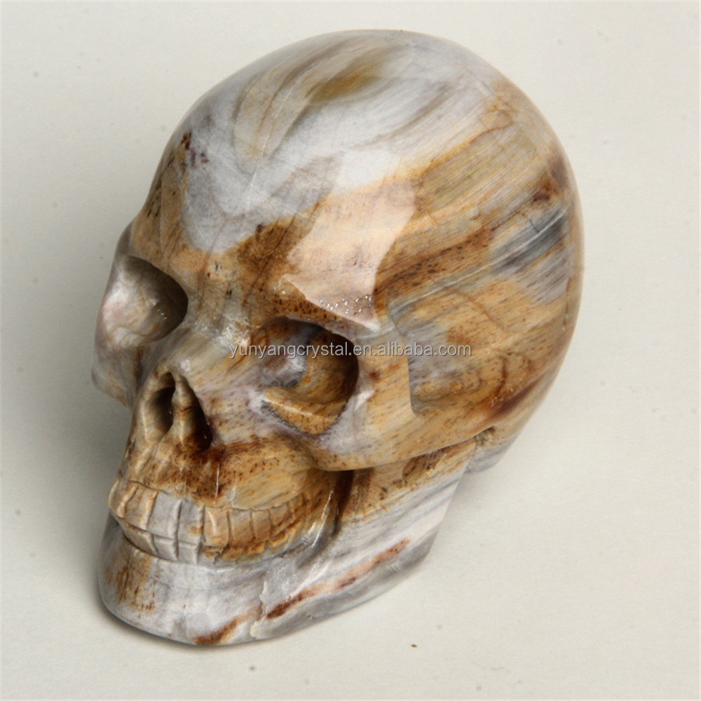 New Arrival crystallized wood skull Figurines Carving quartz Crystal Skull