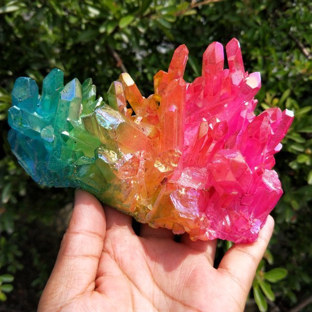 Natural aura quartz crystal cluster, colorful aura quartz