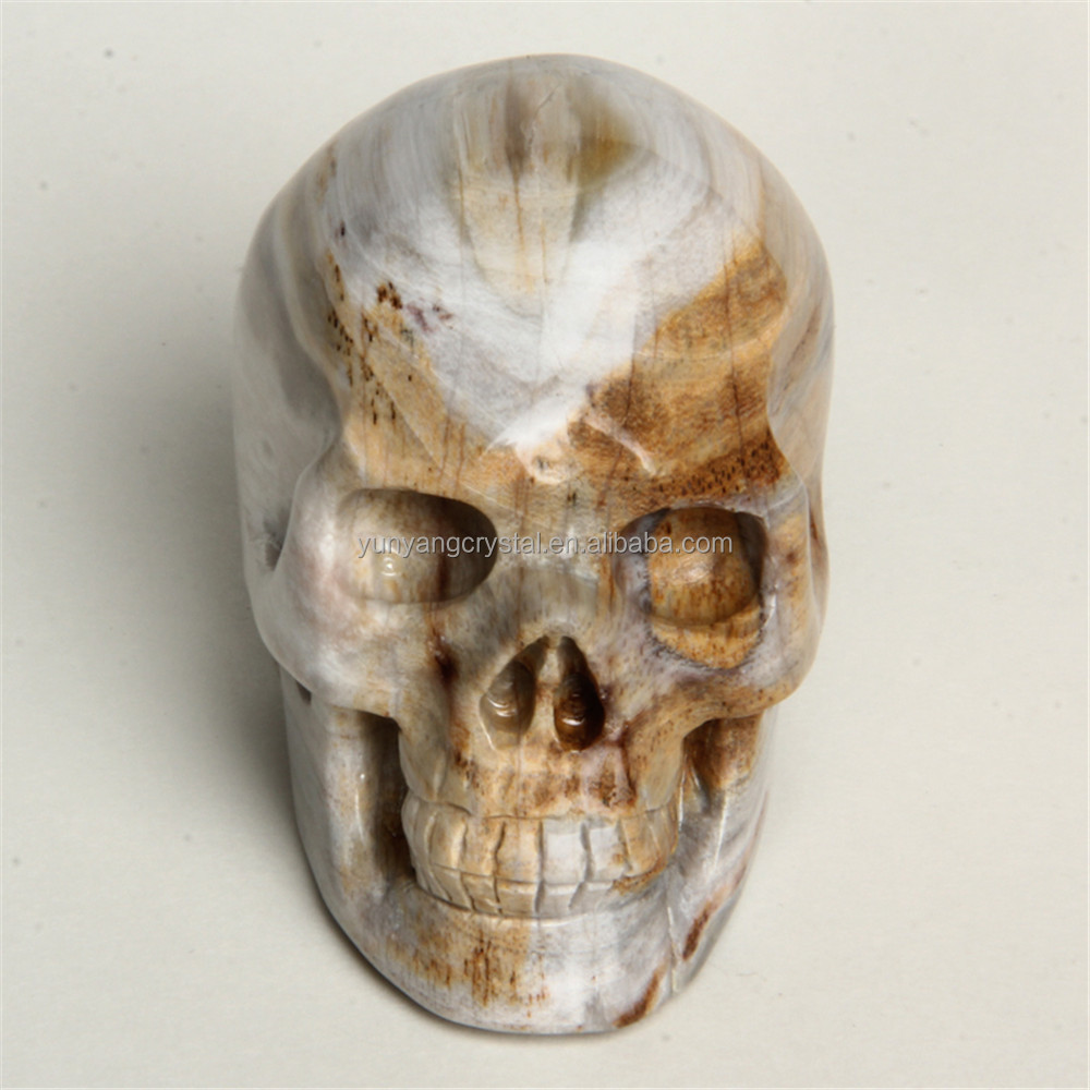 New Arrival crystallized wood skull Figurines Carving quartz Crystal Skull