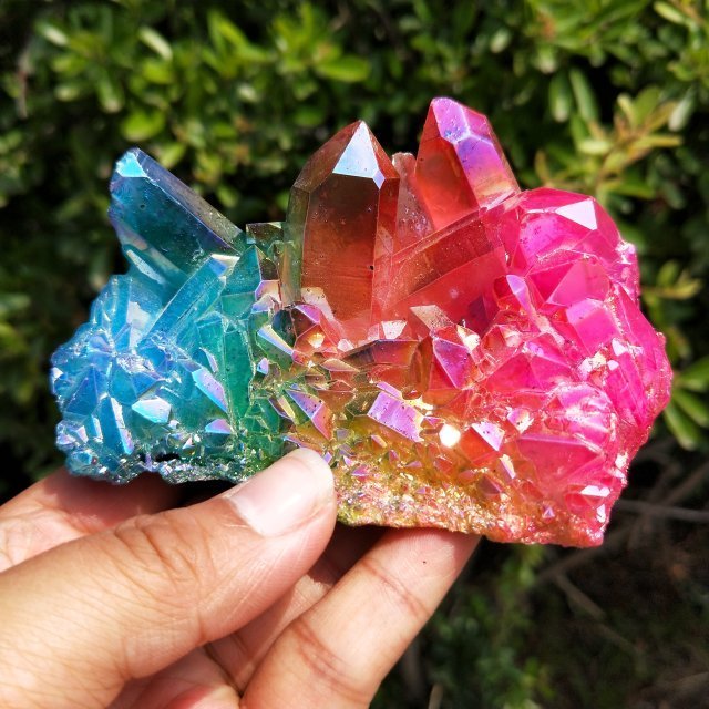 Natural aura quartz crystal cluster, colorful aura quartz