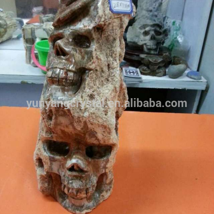 Unique Petrified Wood Fossil stone hand carved skulls crystal skulls healing