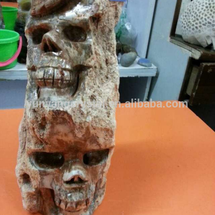 Unique Petrified Wood Fossil stone hand carved skulls crystal skulls healing