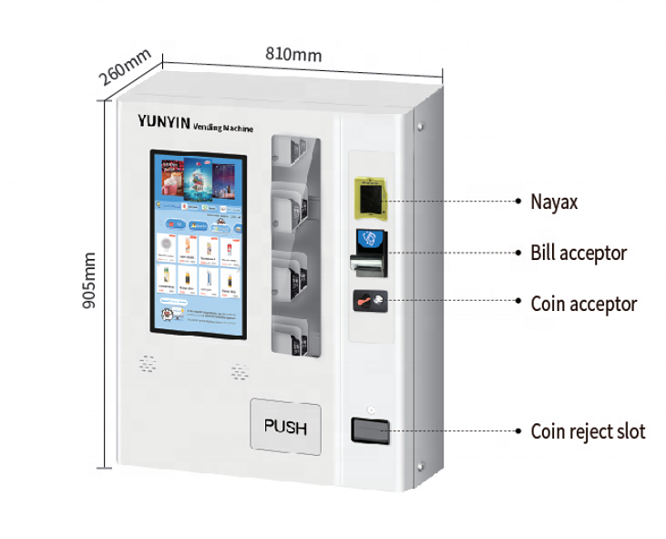 Wall mounted touch screen intelligent vending machine, chewing gum and tissue vending machines