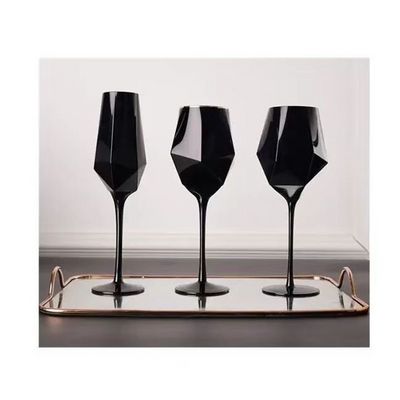 Gold Rimmed Black Colored Wine Glasses Crystal Lead Free Wedding Champagne Glasses Custom spray glass