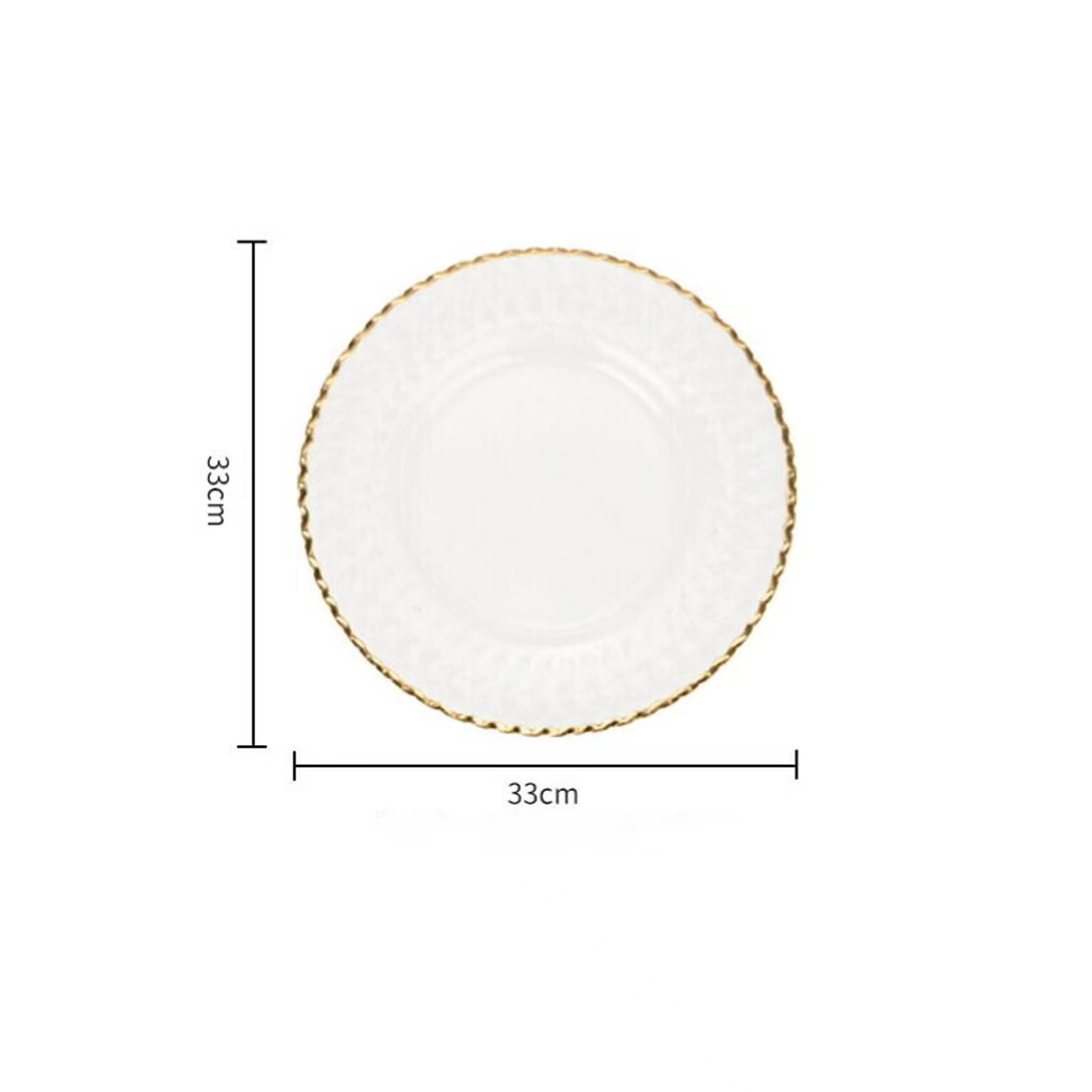 Europe Style Customized Size Tableware Clear White Glass Dinner Plates Round Glass Charger Plates Clear Glass Gold Beaded Plates