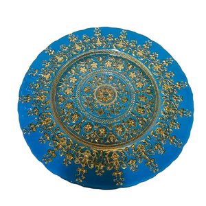 yunzhifan 13 inchBlue glass Ethnic wind glass plate  Wedding main picture glass tray