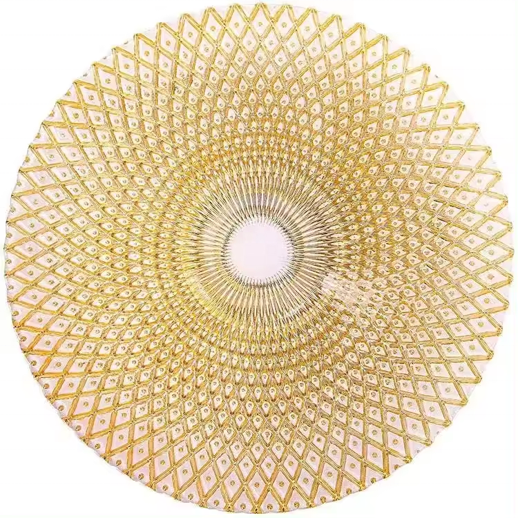 33cm Clear Gold Beaded Charger Plate Chargers Wedding Dinner Plate Decorative Ins Golden Glass Charger Plates for Party