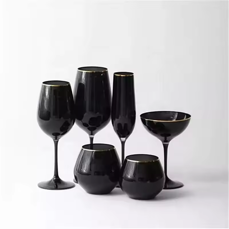 Custom Handmade Colored Blue Green Black Colored Gold Rim Wine Glass Goblet Wedding Champagne Glass Wedding Glass Cups