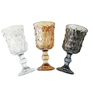 Colored Vintage Wine Glass Embossed Glass GobletSpray color Party Wedding Decoration Wine Glasses Cup