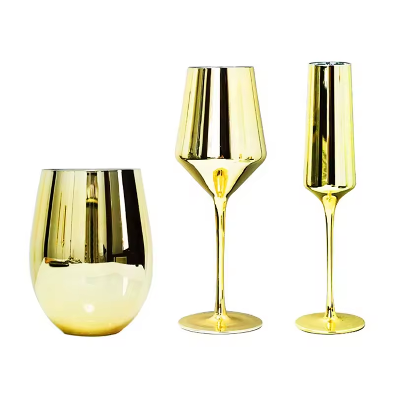 Hot Selling High Quality Glassware Crystal Gold Electroplated Glasses Set Red Wine Glass Water Wine Goblet Champagne Glasses