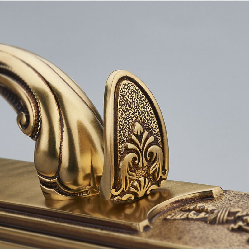 Popular 24K gold high precious brass carved main door wooden lock Villa brass door handle lock set