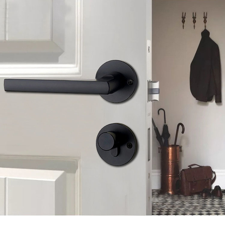 High quality interior room door self locking black door handle split lock