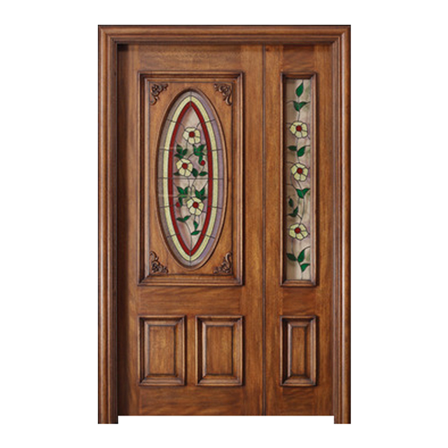 Classic French house main entrance door Main courtyard front door with solid wood spliced planks and glass on both sides