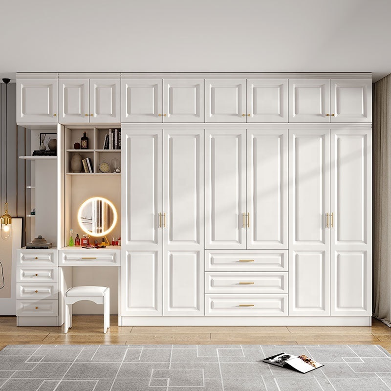 European Style White Closet Bedroom Furniture Set Wardrobe Designs With Dressing Table