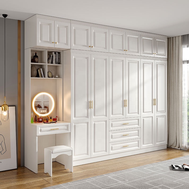 European Style White Closet Bedroom Furniture Set Wardrobe Designs With Dressing Table