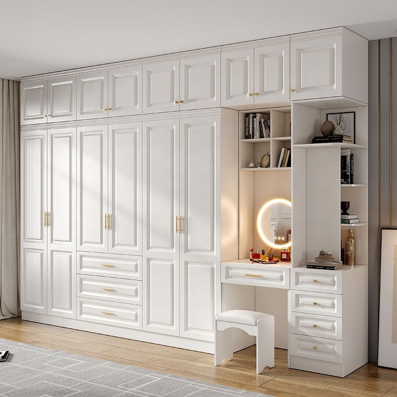 European Style White Closet Bedroom Furniture Set Wardrobe Designs With Dressing Table