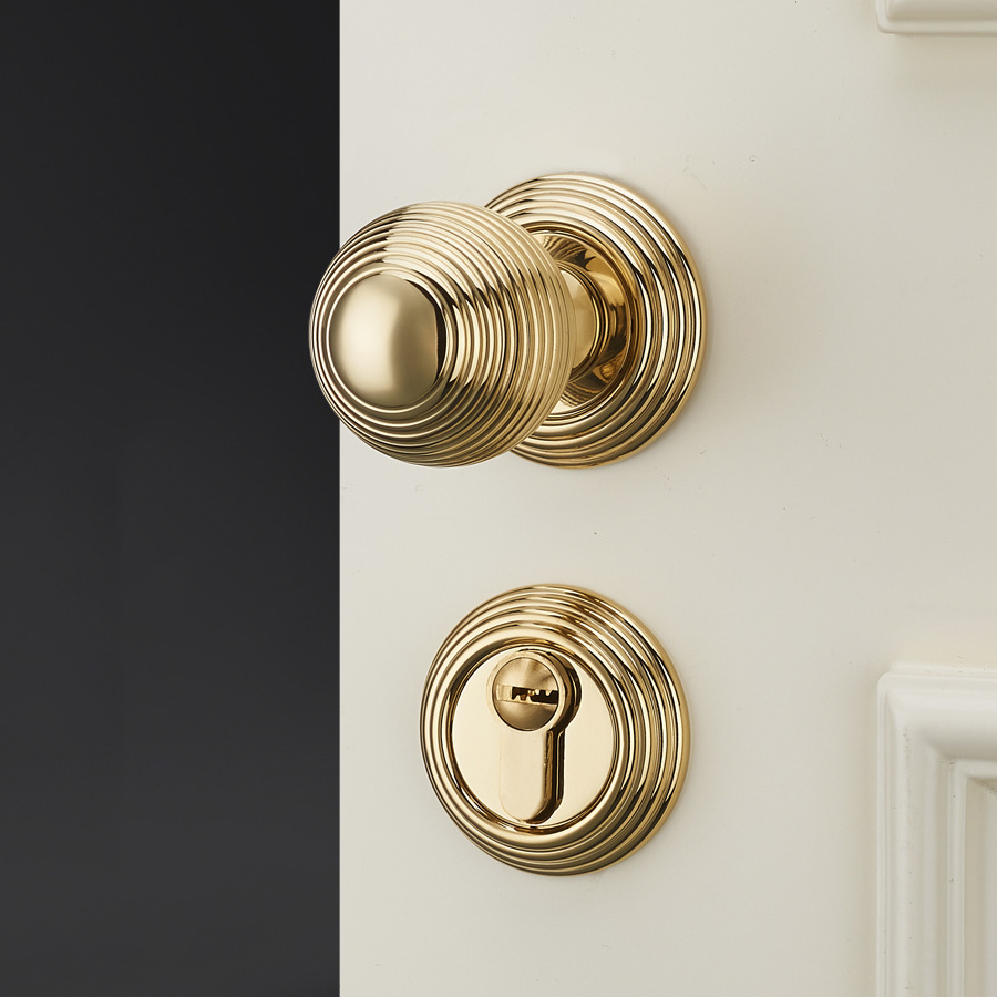 Spiral shape French golden door lock European spherical split lock Indoor bedroom door magnetic mute lock