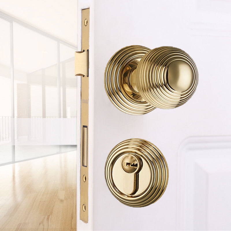 Spiral shape French golden door lock European spherical split lock Indoor bedroom door magnetic mute lock