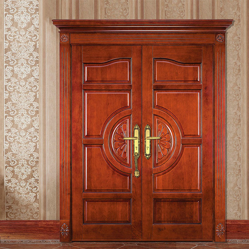 Custom teak plank solid wood doors carved from the main front double doors designed for villa house entry doors