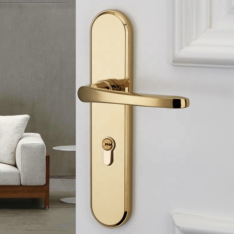 Zinc alloy PVD gold lever interior wooden door lock and wooden door handle panel bedroom door lock