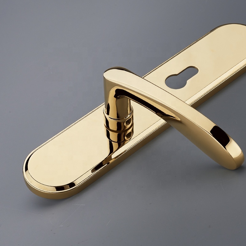 Zinc alloy PVD gold lever interior wooden door lock and wooden door handle panel bedroom door lock