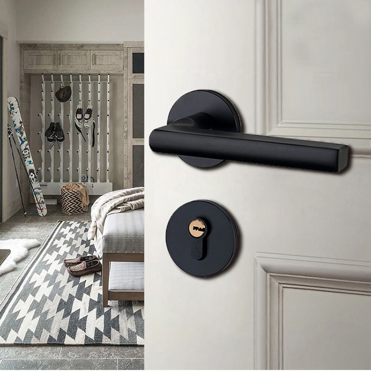 High quality interior room door self locking black door handle split lock