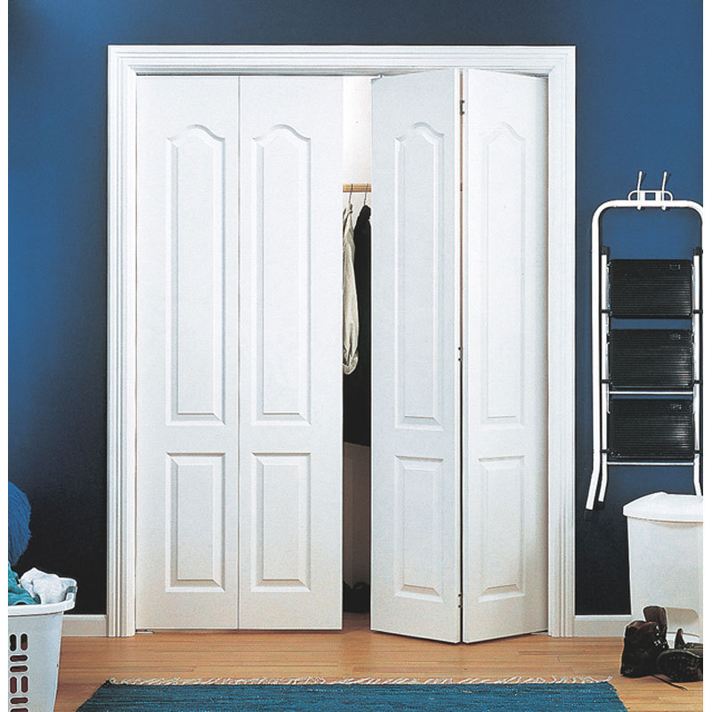 Custom interior cloakroom or bedroom folding partition door accordion-shaped white solid wood folding door