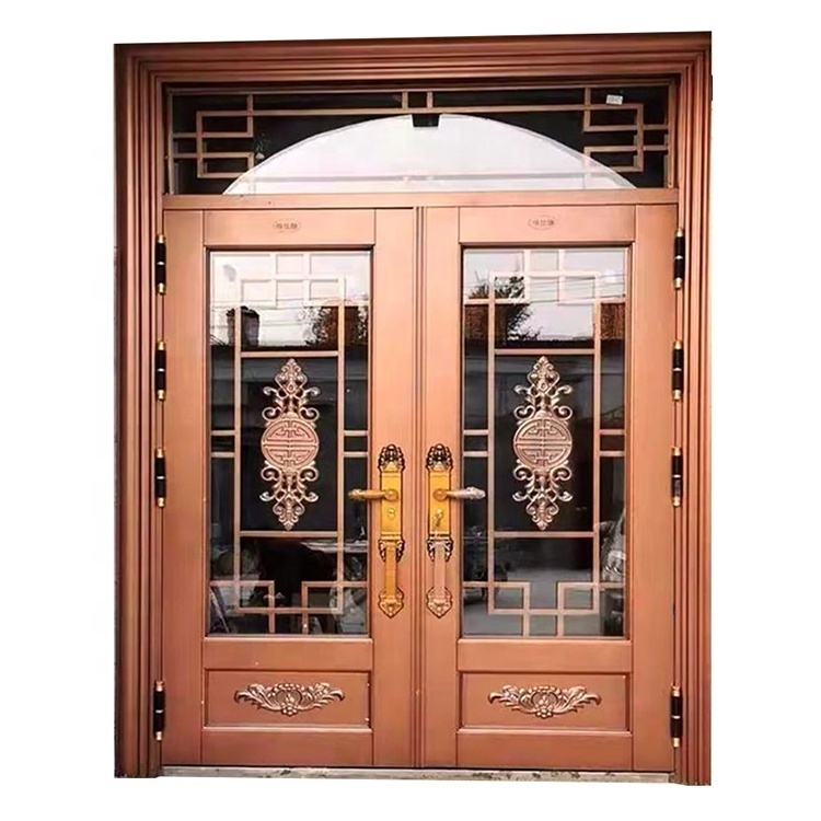 YZH Security Door Exterior Front Double Steel Zinc Alloy with Pattern Glass Design Luxury Villa Door Modern Manual Others Doors