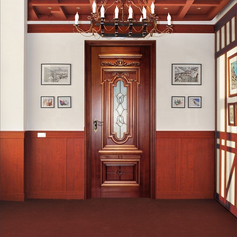 Modern luxury villa interior bedroom wooden door high quality custom carved pattern door