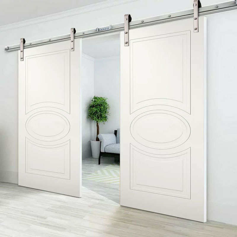 Modern home interior solid wood large striped design bedroom sliding barn doors