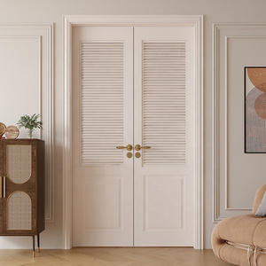 Customized French style solid wood painted bedroom door with white louvers indoor facing door