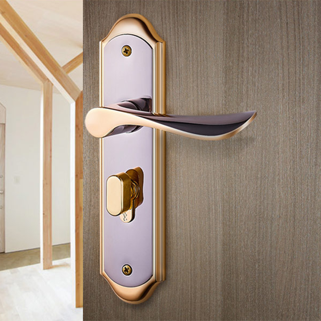 High quality Interior wood room door lock in golden color with silent lock body