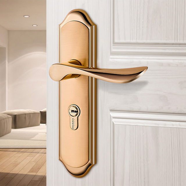 High quality Interior wood room door lock in golden color with silent lock body