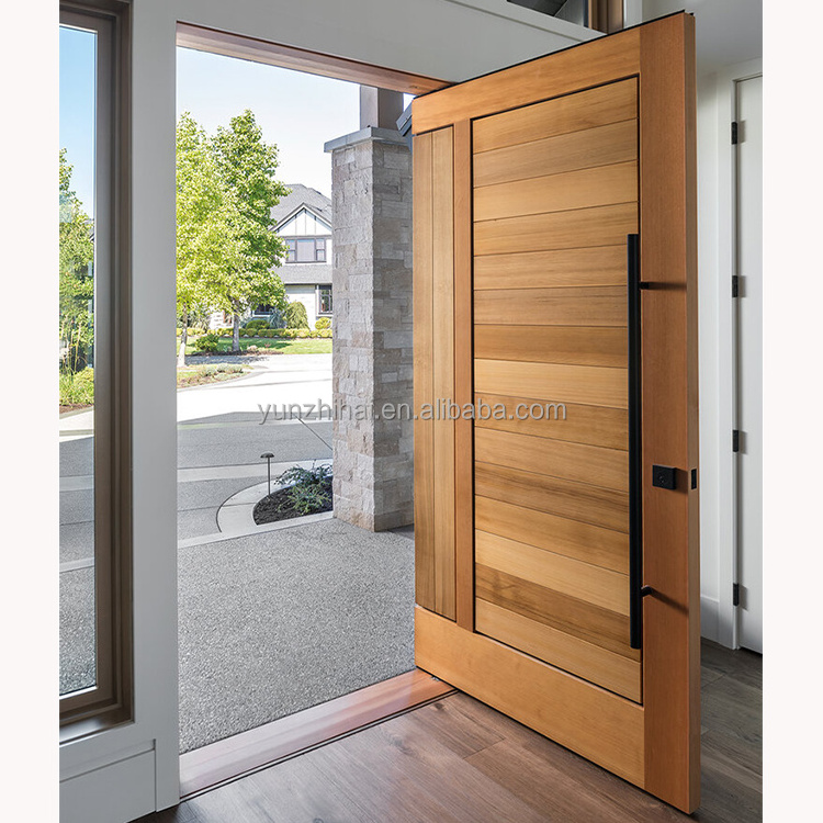 Custom arbitrary inch African walnut pivot door Villa Luxury rotary solid wood entrance pivot door