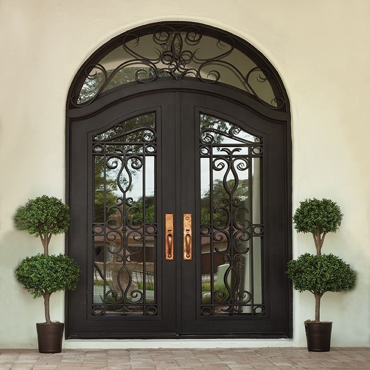 Dome security wrought iron door Modern design pure hand forged Villa courtyard black door