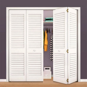 Custom interior cloakroom or bedroom folding partition door accordion-shaped white solid wood folding door