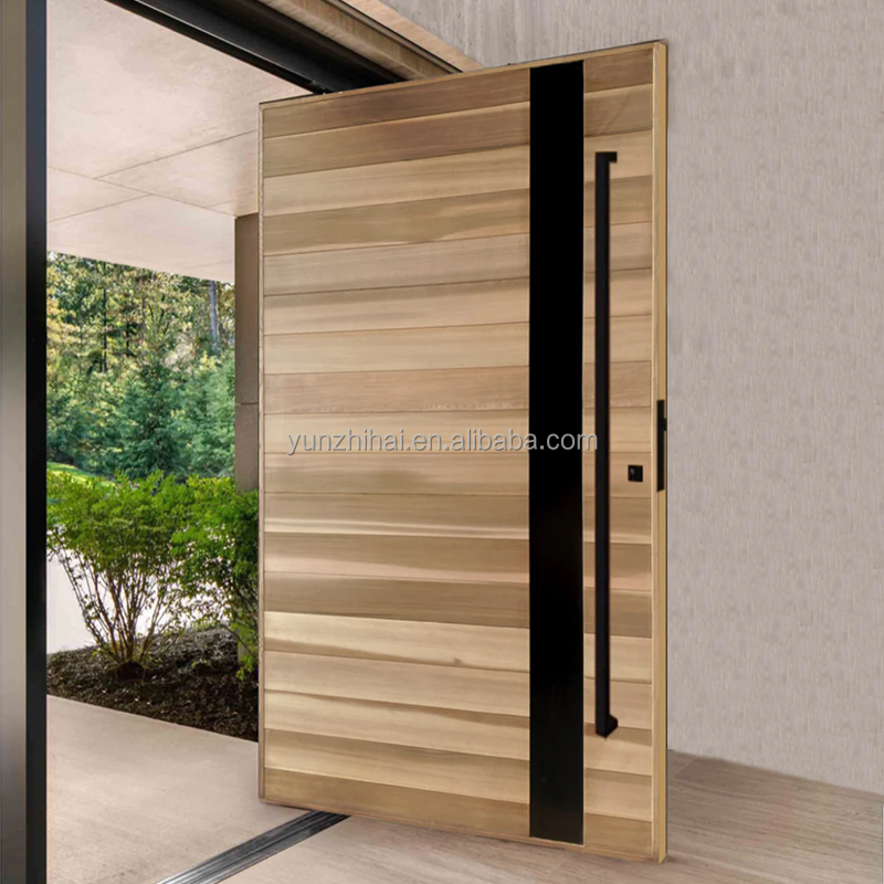 Custom arbitrary inch African walnut pivot door Villa Luxury rotary solid wood entrance pivot door