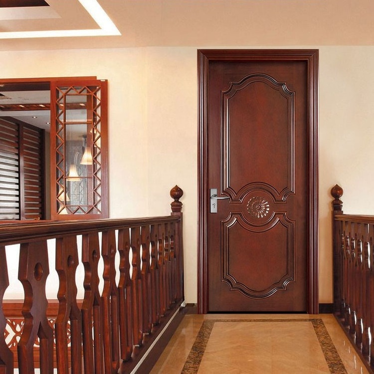 Modern luxury villa interior bedroom wooden door high quality custom carved pattern door