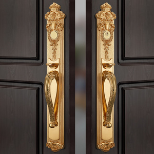 Popular 24K gold high precious brass carved main door wooden lock Villa brass door handle lock set