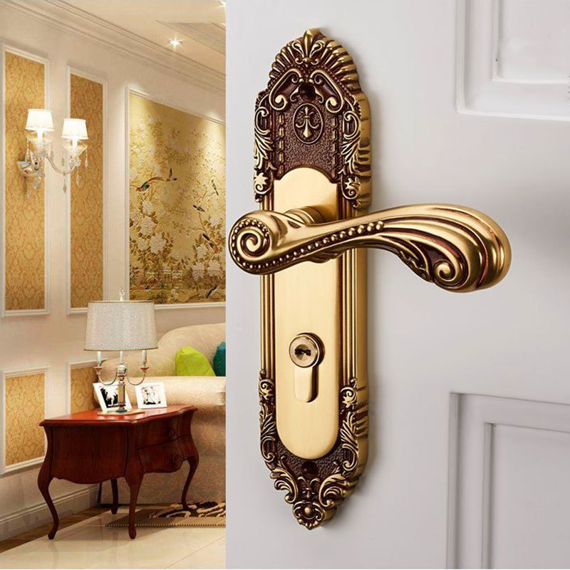 Luxury all copper gold solid wood door lock indoor bedroom room wooden door lock household general study mute lock