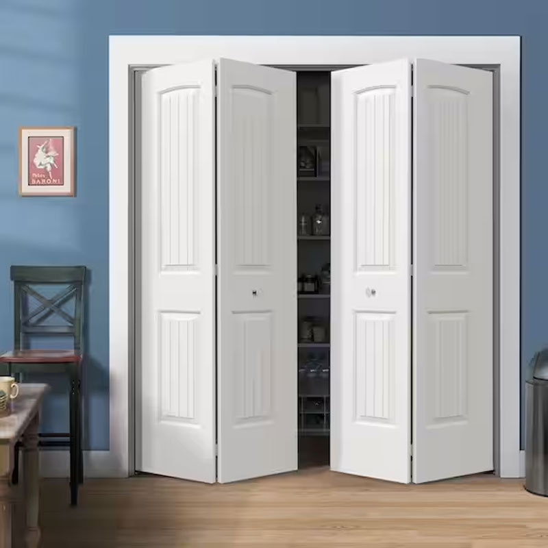 Custom interior cloakroom or bedroom folding partition door accordion-shaped white solid wood folding door