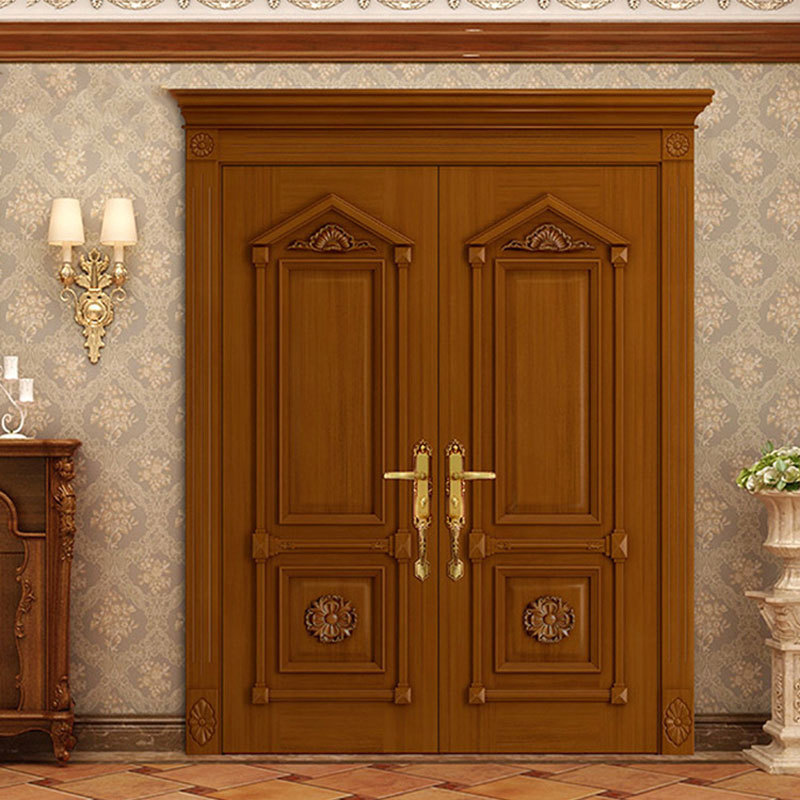 Exterior front entry carving teak solid wood doors customized French style entrance double carved wooden door design