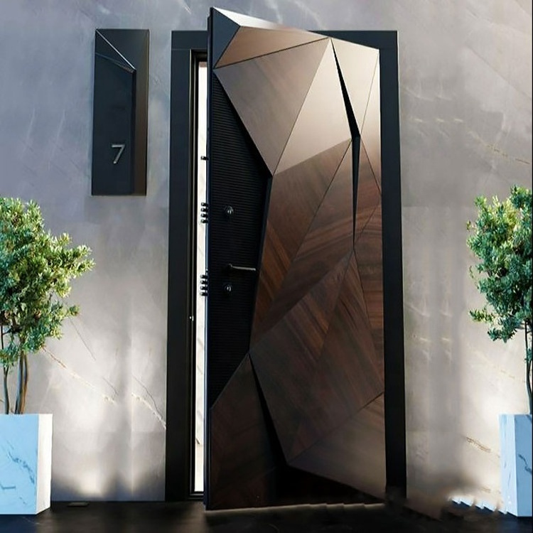 Modern entrance Black aluminum profiled design Luxury stainless steel entrance door Exterior security front door sliding door