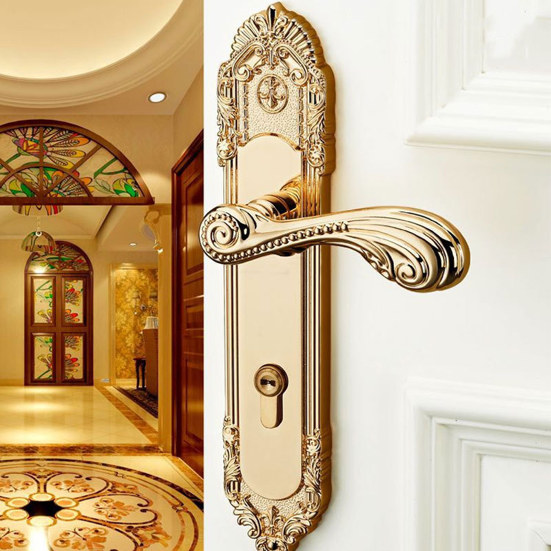 Luxury all copper gold solid wood door lock indoor bedroom room wooden door lock household general study mute lock