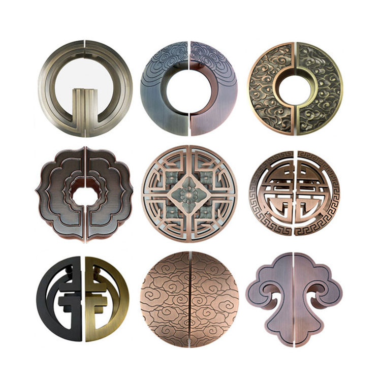 Carved semi-circular door handles Hotel sliding doors Aluminum alloy villa bronze glass and wooden door handles