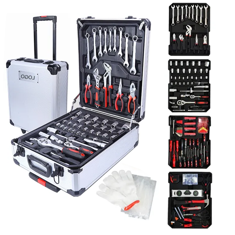 Perfect Quality Mechanic Car Repair Tool Kit 187 pcs Professional Aluminum Trolley Household Hand Hardware Tools Socket Set